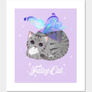 Grey Tabby Fairy Cat (with white text) Posters and Art